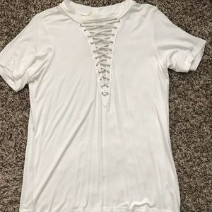 White lace up shirt